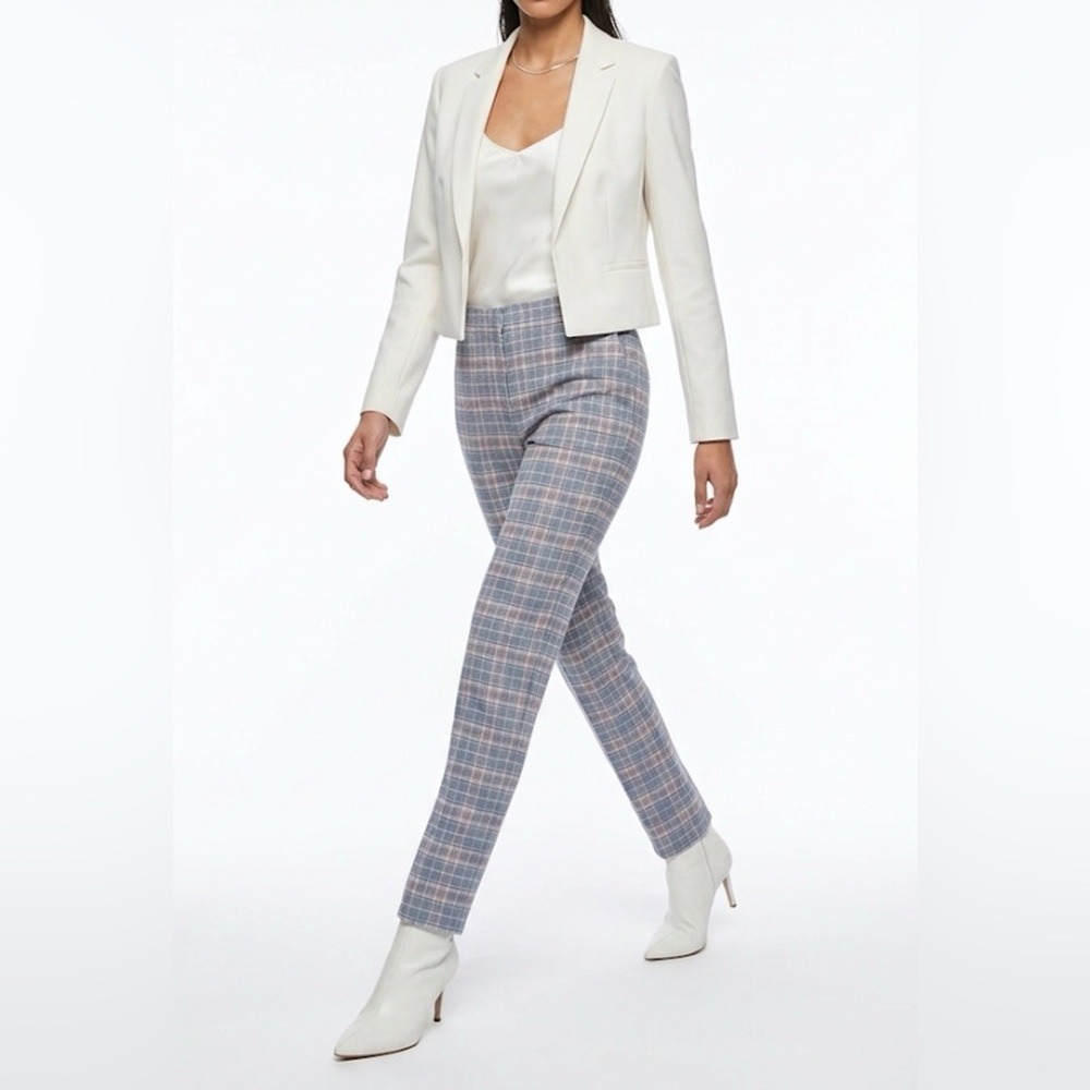 Riley & Rae Blue Plaid Straight Leg Trousers Elastic Back Pants Womens 12